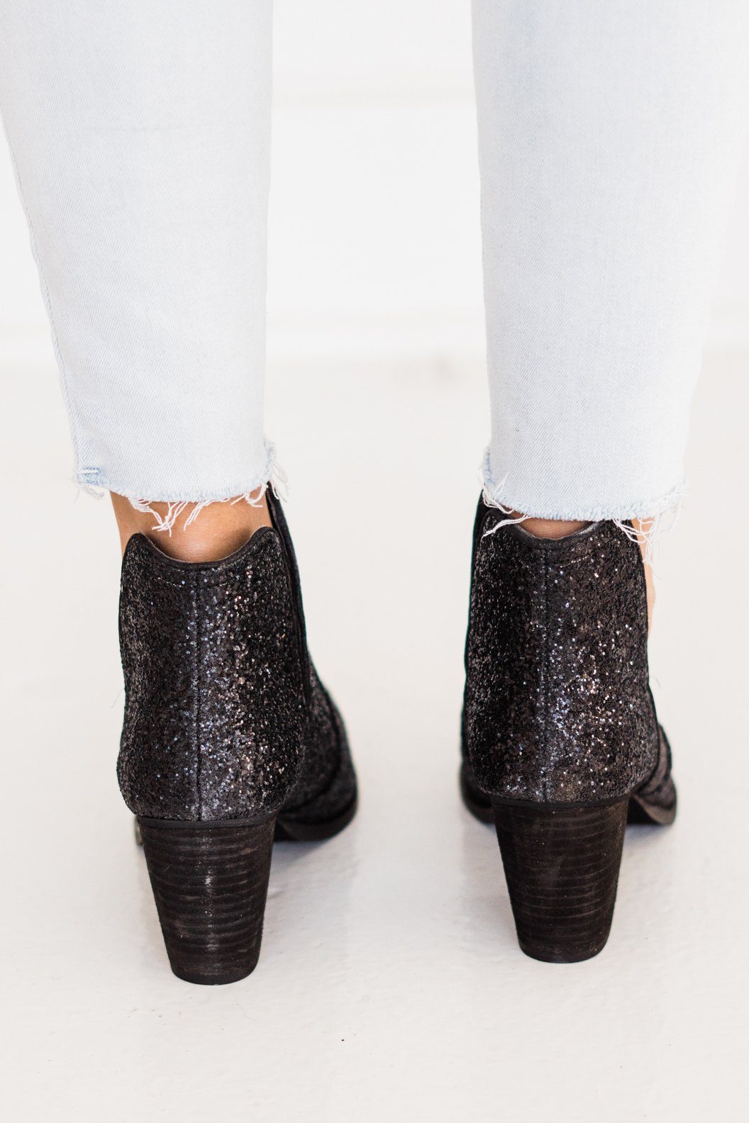 Fiera Glitter Booties Black Sequin Shine 3 Inch Heel Naughty Monkey